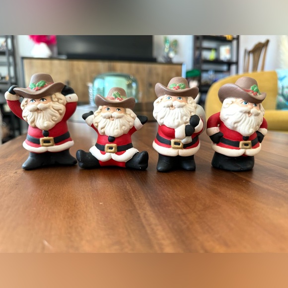 Set of Four Cowboy Ceramic Santas - Picture 2 of 9